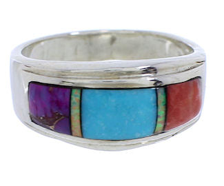 Multicolor Inlay Southwest Sterling Silver Ring Size 6-3/4 EX50984